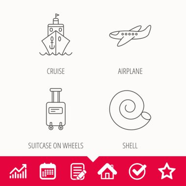 Yolcu, uçak ve bavul simgeleri.