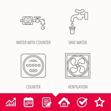 Havalandırma, su sayacı simgeler.