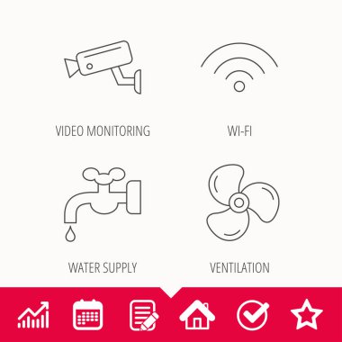 WiFi, video kamera ve havalandırma simgeler.