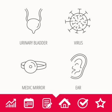 Virüs, idrar kesesi ve kulak simgeler.