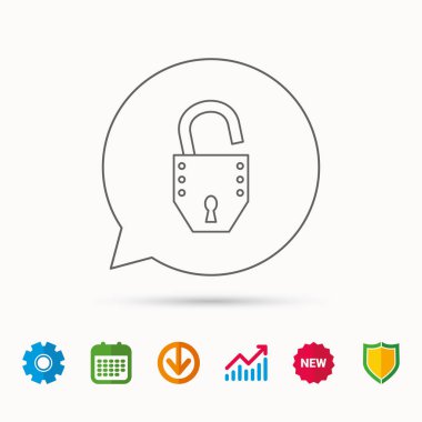 Açık kilit simgesi. Asma kilit veya koruma işareti.