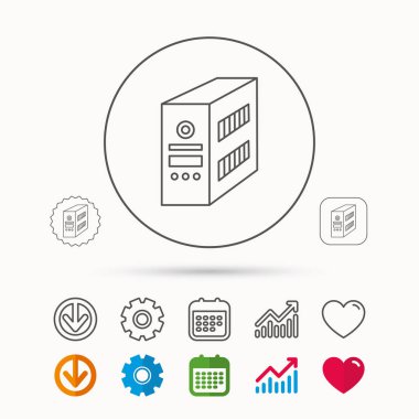 Bilgisayar sunucu simgesi. PC servis talebi veya kule işareti.