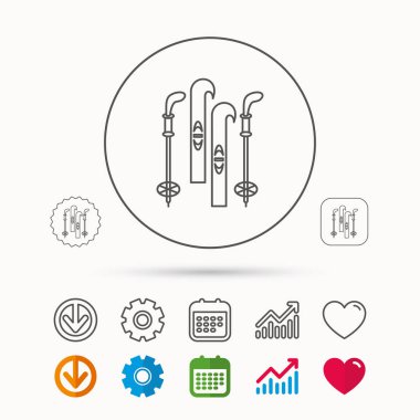 Kayak simgesi. Kayak ve sopa işareti.