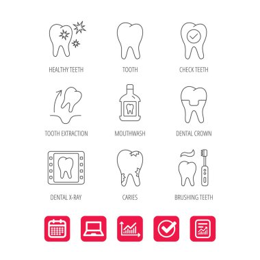 Diş, diş taç ve gargara simgeler. Çürük.