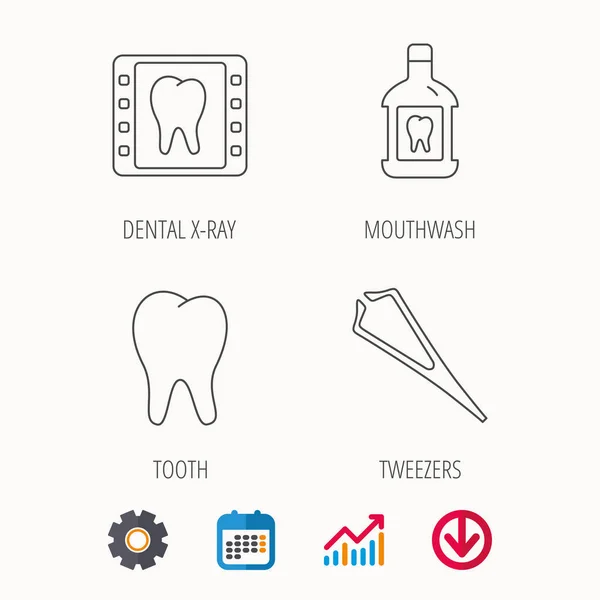 Do płukania jamy ustnej, zębów i RTG stomatologiczne ikony. — Wektor stockowy