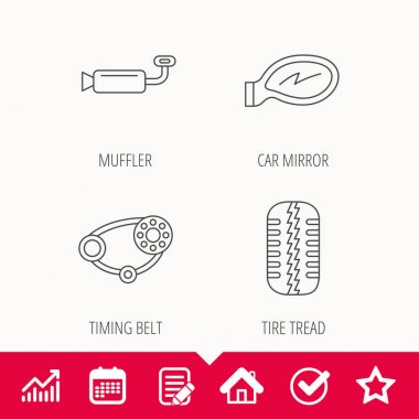 Lastik sırt, araba ayna ve zamanlama kemer simgeler.