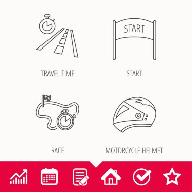 Motosiklet kask, yarış zamanlayıcı ve seyahat süresi.