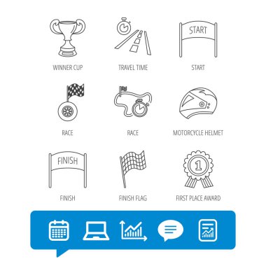 Kazanan Kupası ve Ödülü simgeler. Yarış bayrağını işaretleri.