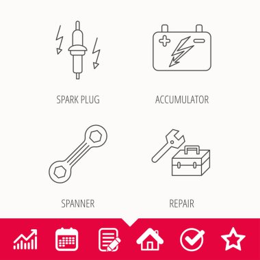 Akümülatör, spanner aracı ve araba servisi simgeleri.