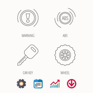 Araba anahtarı, abs ve tekerlek simgeleri.