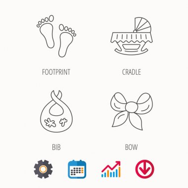 Ayak izi, beşik ve kirli önlüğü simgeler.