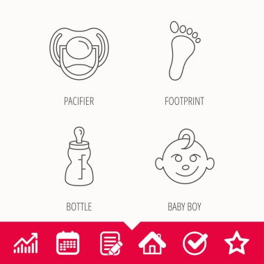 Emzik, bebek çocuk ve şişe simgeleri.