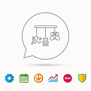 Bebek oyuncak simgesi. Kelebek, fil ve ayı.