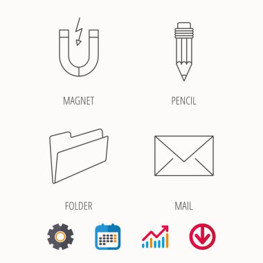 Klasör, kalem ve posta zarf simgeleri.