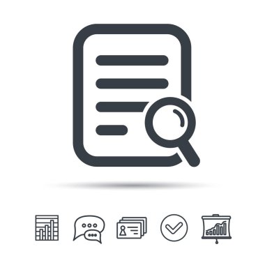 Dosya arama simgesi. Büyüteç ile belge sayfası.