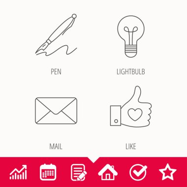 Posta, kalp ve ampul simgeler.