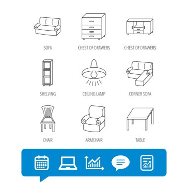 Köşe kanepe, masa ve koltuk simgeler.