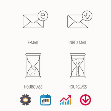 Kum saati, gelen posta ve e-posta simgeleri.