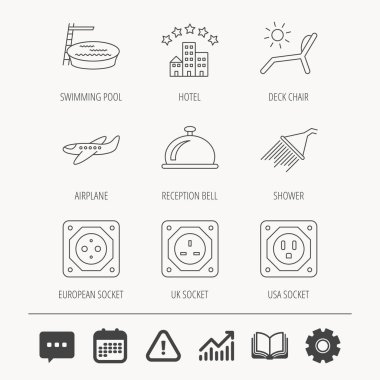 Otel, havuz ve plaj şezlong simgeler.