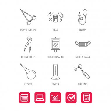 Tıbbi maske, kan ve diş pense simgeler.