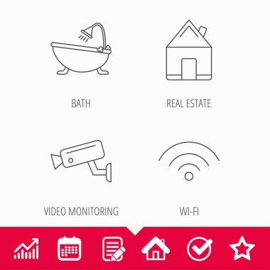 WiFi, video kamera ve gayrimenkul simgeleri.