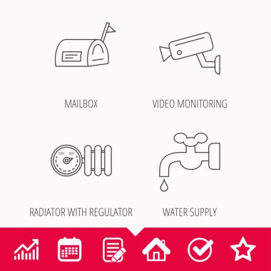 Su, video kamera ve posta kutusu simgeleri.