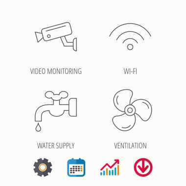 WiFi, video kamera ve havalandırma simgeler.