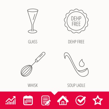 Çorba Kepçe, cam ve çırpma teli simgeleri.