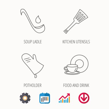 Çorba Kepçe, potholder ve mutfak mutfak eşyaları simgesi.