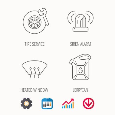 Siren çalar, lastik Servisi ve bidon simgeleri.