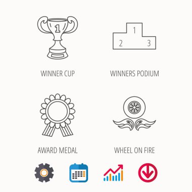 Kazanan Kupası, podyum ve ödül madalya simgeleri.