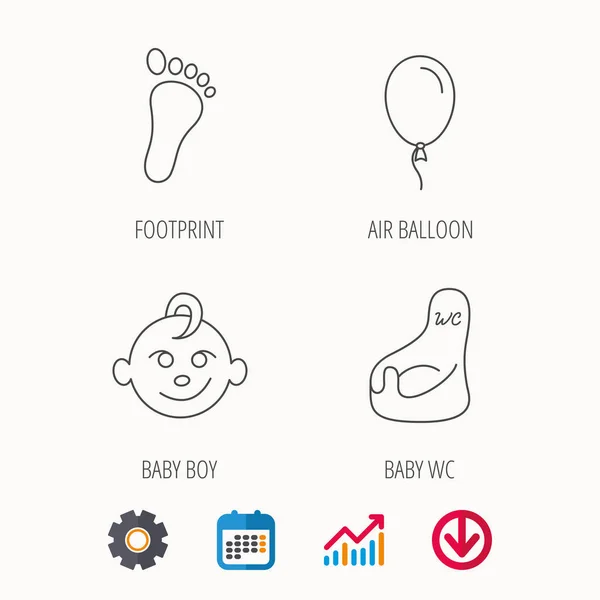 Huella, niño bebé e iconos de inodoro infantil . — Vector de stock