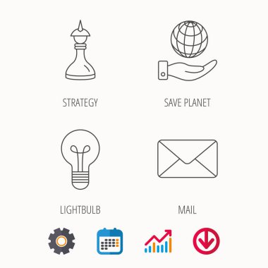 Strateji, gezegeni kurtarmak ve posta zarf simgeleri.