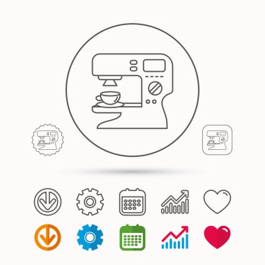 Kahve makinesi simgesi. Sıcak bir içecek makinesi işareti.