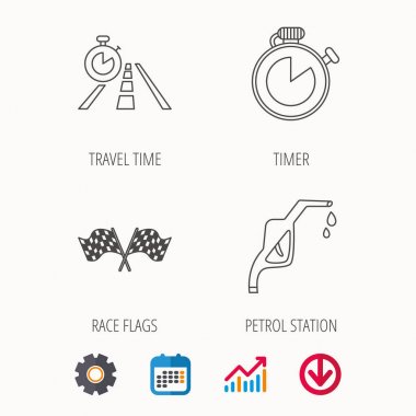 Bayrak yarışı, seyahat zamanlayıcı ve benzin istasyonu.