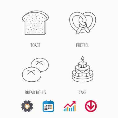 Pasta, tuzlu kraker ve ekmek rulo simgeleri.