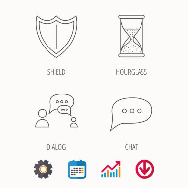 İletişim, sohbet konuşma balonları ve kalkan kutsal kişilerin resmi.