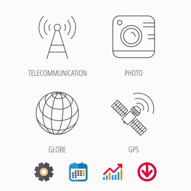 Simge uydu fotoğraf makinesi, Küre ve gps.