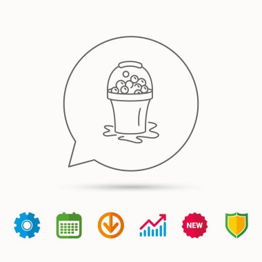 Sabunlu temizlik simgesi. Köpük ve kabarcık ile kova.