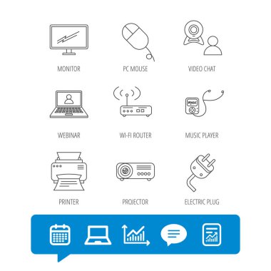 Yazıcı, kablosuz yönlendirici ve projektör simgeler.