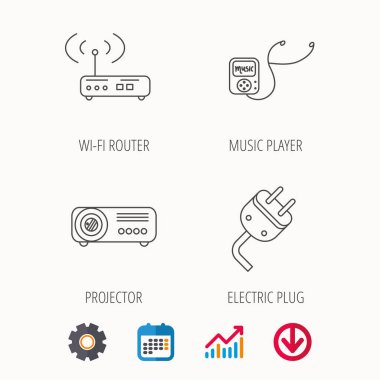 Elektrik fiş, kablosuz yönlendirici ve projektör simgeler.