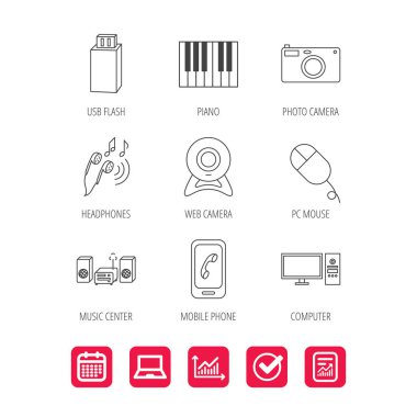 Simgeler smartphone, örümcek ağı fotoğraf makinesi ve Usb flash.