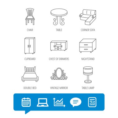 Köşe kanepe, masa ve dolap simgeler.