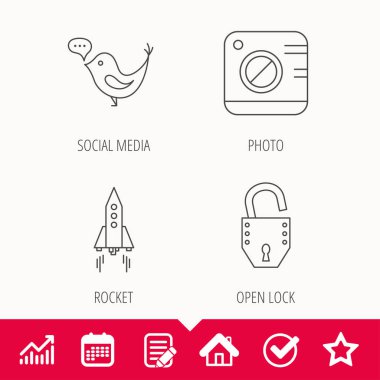 Fotoğraf, sosyal medya ve roket simgeler.