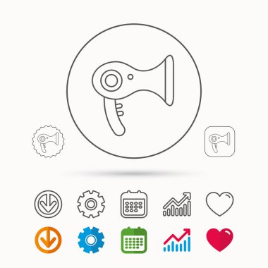 Saç kurutma makinesi simgesi. Elektronik blowdryer işareti.