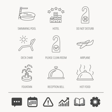 Otel, havuz ve plaj şezlong simgeler.