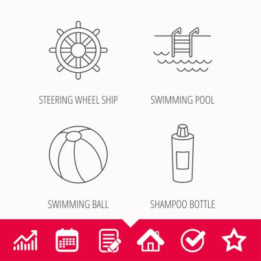 Şampuan, Yüzme Havuzu ve topu simgeler.