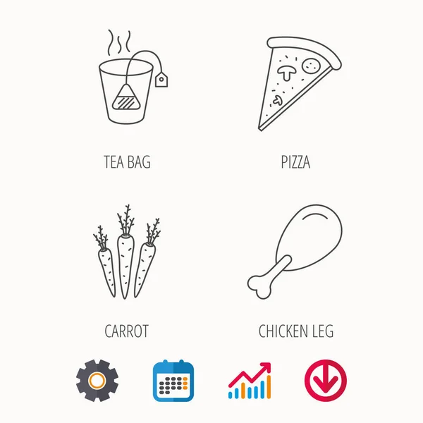 Chicken leg, pizza and soft tea bag icons. — Stock Vector