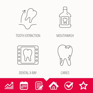 Diş çıkarma, çürük ve gargara simgeleri.