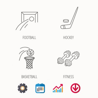 Futbol, buz hokeyi ve fitness spor simgeleri.